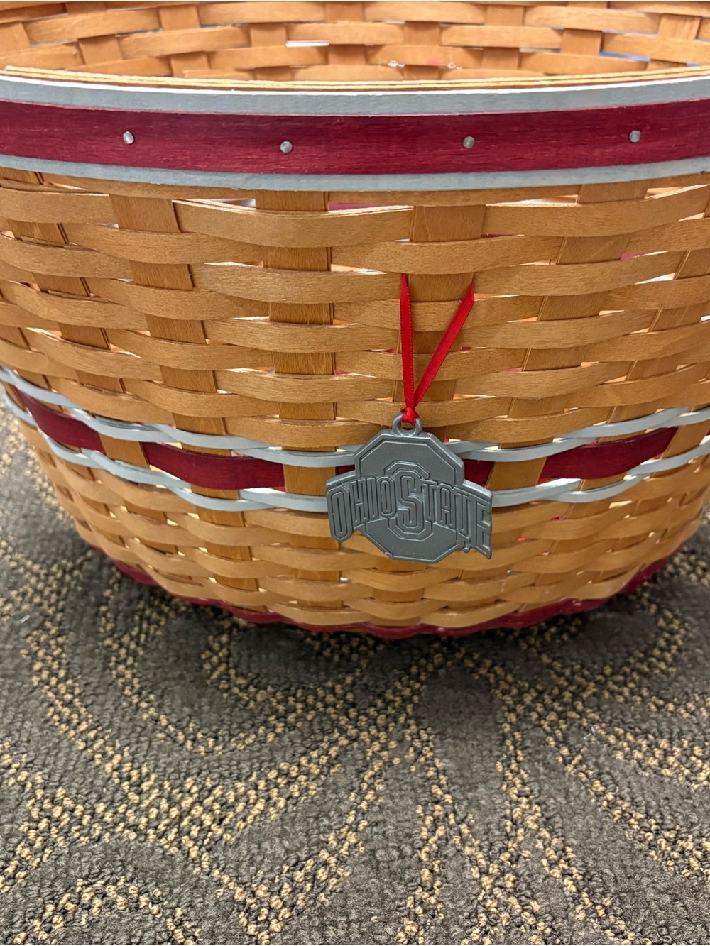 Longaberger Red and Natural Woven Basket with Ohio State Medallion